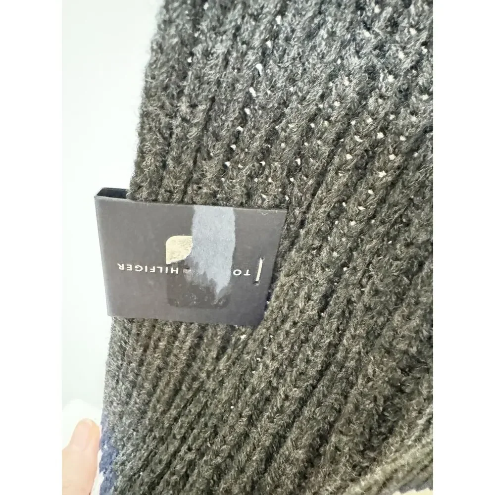 Tommy Hilfiger Mens Scarf Flag Edge Charcoal Gray Blue Red White 100% Acrylic